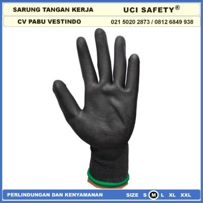 Uci Safety Sarung Tangan Dilapisi Karet Industri Pabrik Hitam Black - Gambar 3