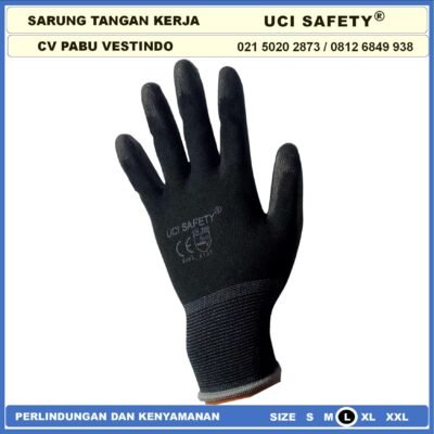Sarung Tangan Uci Safety Security Dilapisi Karet Anti Slip Hitam Black - Gambar 3