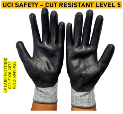 Sarung tangan Karet Hitam Anti Pisau Potong Cut resistant Level 5 Uci Safety - Gambar 3