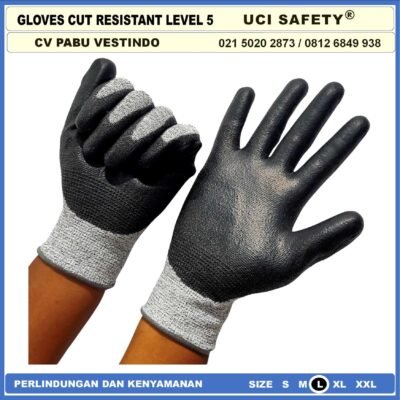 Uci Safety Tebal Motor, Berkebun, Mekanik, Bengkel, Tukang Sarung Tangan 4543 Karet Polyurethane Sarung Tangan Anti Potong Anti Sayat Cut Resistant - Gambar 7