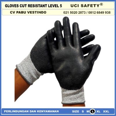 Uci Safety Anti Benda Tajam Anti Pisau Potong Anti Gores Hand Gloves Anti Licin Anti Slip Anti Iris Coating Karet Telapak Tangan dilapisi karet Warna Abu Abu cutting gloves - Gambar 4