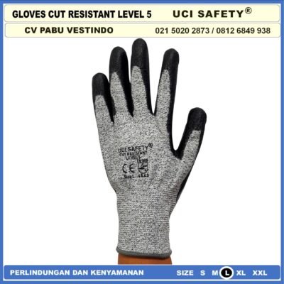 Coating Karet Warna Abu Abu Sarung Tangan Safety Kerja Kawat Besi Baja Kaca Pabrik industri Ukuran M & L Mekanik, Motor, Berkebun, Bengkel, Tukang Karet Polyurethane Anti Potong Anti Sayat safety Gloves - Gambar 6