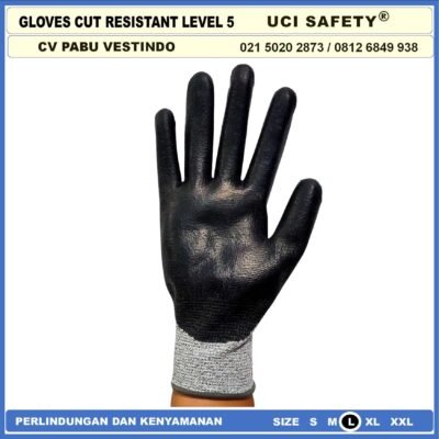 Tebal Sarung Tangan 4543 Sarung Tangan Anti Sayat safety Gloves Anti Pisau Potong Hand Gloves Coating Karet Warna Abu Abu Sarung Tangan Safety Kerja - Gambar 3