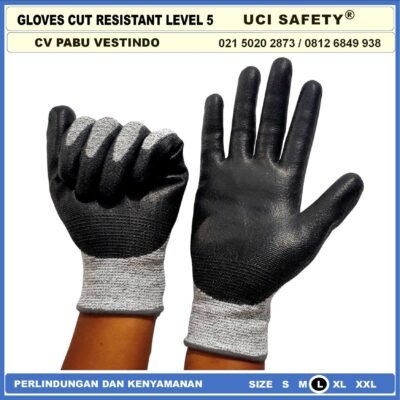 Sarung Tangan Pengaman Kerja Kontruksi Proyek uci Safety Glove 4543 Anti Potong Cut Resistant Coating karet Level 5