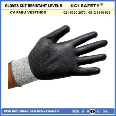 Ukuran M & L Uci Safety Motor, Berkebun, Mekanik, Bengkel, Tukang Karet Polyurethane Anti Potong Cut Resistant Anti Benda Tajam Anti Gores Anti Licin Anti Slip Anti Iris Telapak Tangan dilapisi karet - Gambar 3