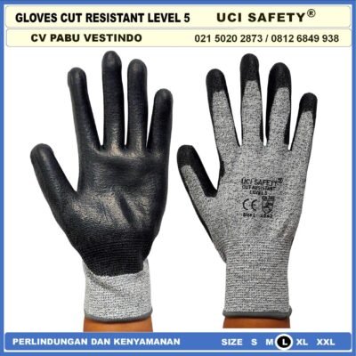 Uci Safety Tebal Motor, Berkebun, Mekanik, Bengkel, Tukang Sarung Tangan 4543 Karet Polyurethane Sarung Tangan Anti Potong Anti Sayat Cut Resistant safety Gloves - Gambar 3