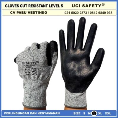 Warna Abu Abu Pengaman kerja Sarung Tangan Safety Kerja Safety Gloves Kawat Besi Baja Kaca Pabrik industri Kontruksi Welding Proyek bengkel Ukuran M & L Level 5 - Gambar 5