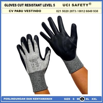 Uci Safety Sarung Tangan Anti Sayat Anti Gores Level 5 Anti Pisau Potong Pengaman kerja Kontruksi kebun motor Proyek bengkel Karet Polyurethane - Gambar 8