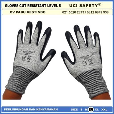Uci Safety Gloves Kawat Besi Baja Kaca Pabrik industri Kontruksi Welding Proyek bengkel Ukuran M & L Level 5 Uci Safety Tebal Motor, Berkebun, Mekanik, Bengkel, Tukang kelapa sawit pertambangan - Gambar 9