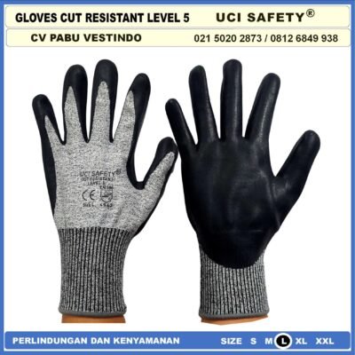 Uci Safety Gloves Kawat Besi Baja Kaca Pabrik industri Kontruksi Welding Proyek bengkel Ukuran M & L Level 5 Uci Safety Tebal Motor, Berkebun, Mekanik, Bengkel, Tukang kelapa sawit pertambangan - Gambar 4