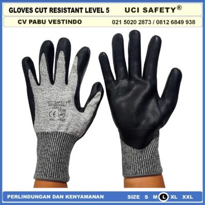 Coating Karet Telapak Tangan dilapisi karet Warna Abu Abu Pengaman kerja Sarung Tangan Safety Kerja Safety Gloves Kawat Besi Baja Kaca Pabrik industri Kontruksi Welding Proyek bengkel - Gambar 7