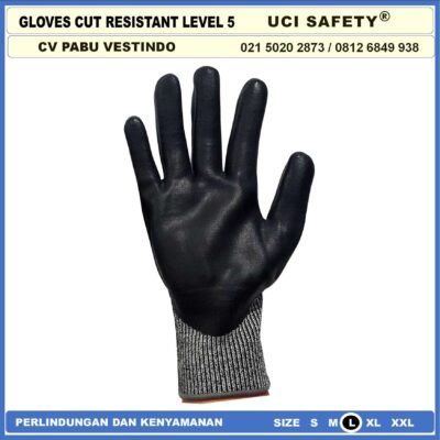 Coating Karet Telapak Tangan dilapisi karet Warna Abu Abu Pengaman kerja Sarung Tangan Safety Kerja Safety Gloves Kawat Besi Baja Kaca Pabrik industri Kontruksi Welding Proyek bengkel Ukuran M & L Level 5 - Gambar 4