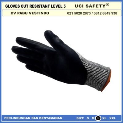 Sarung Tangan Cut Resistant Coating Nitril Anti Gores Hitam Nitrile Uci Safety HPPE Anti Benda Tajam - Gambar 5