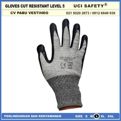 Warna Abu Abu Hand Gloves Coating Karet Warna Abu Abu Sarung Tangan Safety Kerja Kawat Besi Baja Kaca Pabrik industri Ukuran M & L Uci Safety Mekanik, Motor, Berkebun, Bengkel, Tukang Karet Polyurethane - Gambar 7