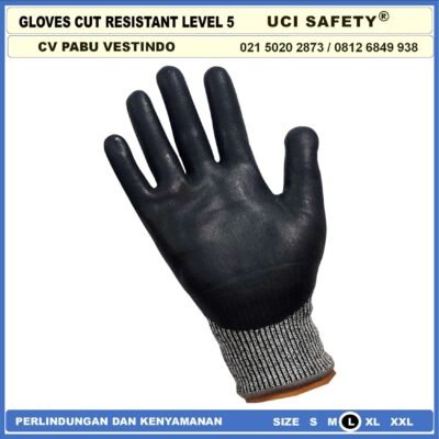 Sarung Tangan Anti Sayat safety Gloves Anti Pisau Potong Hand Gloves Coating Karet Warna Abu Abu Sarung Tangan Safety Kerja Kawat Besi Baja Kaca Pabrik industri Ukuran M & L - Gambar 7
