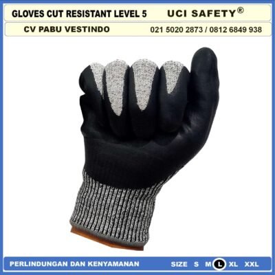 Anti Sayat Cut Resistant safety Gloves Anti Benda Tajam Anti Pisau Potong Anti Gores Hand Gloves Anti Licin Anti Slip Anti Iris Coating Karet Telapak Tangan dilapisi karet - Gambar 7