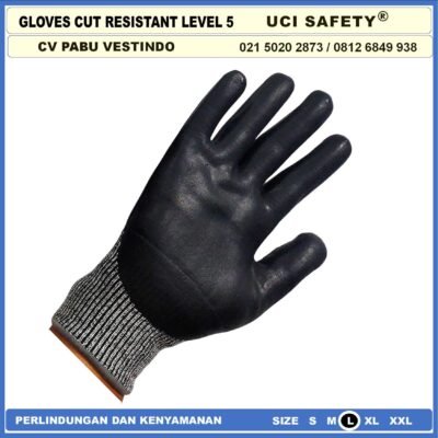 Karet Polyurethane Anti Potong Cut Resistant Anti Benda Tajam Anti Gores Anti Licin Anti Slip Anti Iris Telapak Tangan dilapisi karet Pengaman kerja Safety Gloves Kontruksi Welding Proyek bengkel - Gambar 2