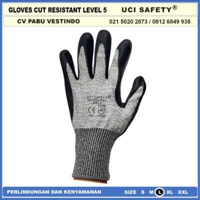 Anti Licin Anti Slip Anti Iris Coating Karet Telapak Tangan dilapisi karet Warna Abu Abu Pengaman kerja Sarung Tangan Safety Kerja Safety Gloves Kawat Besi Baja Kaca Pabrik industri Kontruksi Welding Proyek bengkel Ukuran M & L - Gambar 5