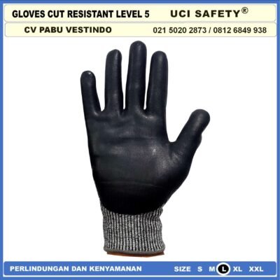Sarung Tangan Safety Kerja Kawat Besi Baja Kaca Pabrik industri Ukuran M & L Uci Safety Mekanik, Motor, Berkebun, Bengkel, Tukang Anti Potong Cut Resistant Anti Benda Tajam Anti Pisau Potong Hand Gloves - Gambar 4