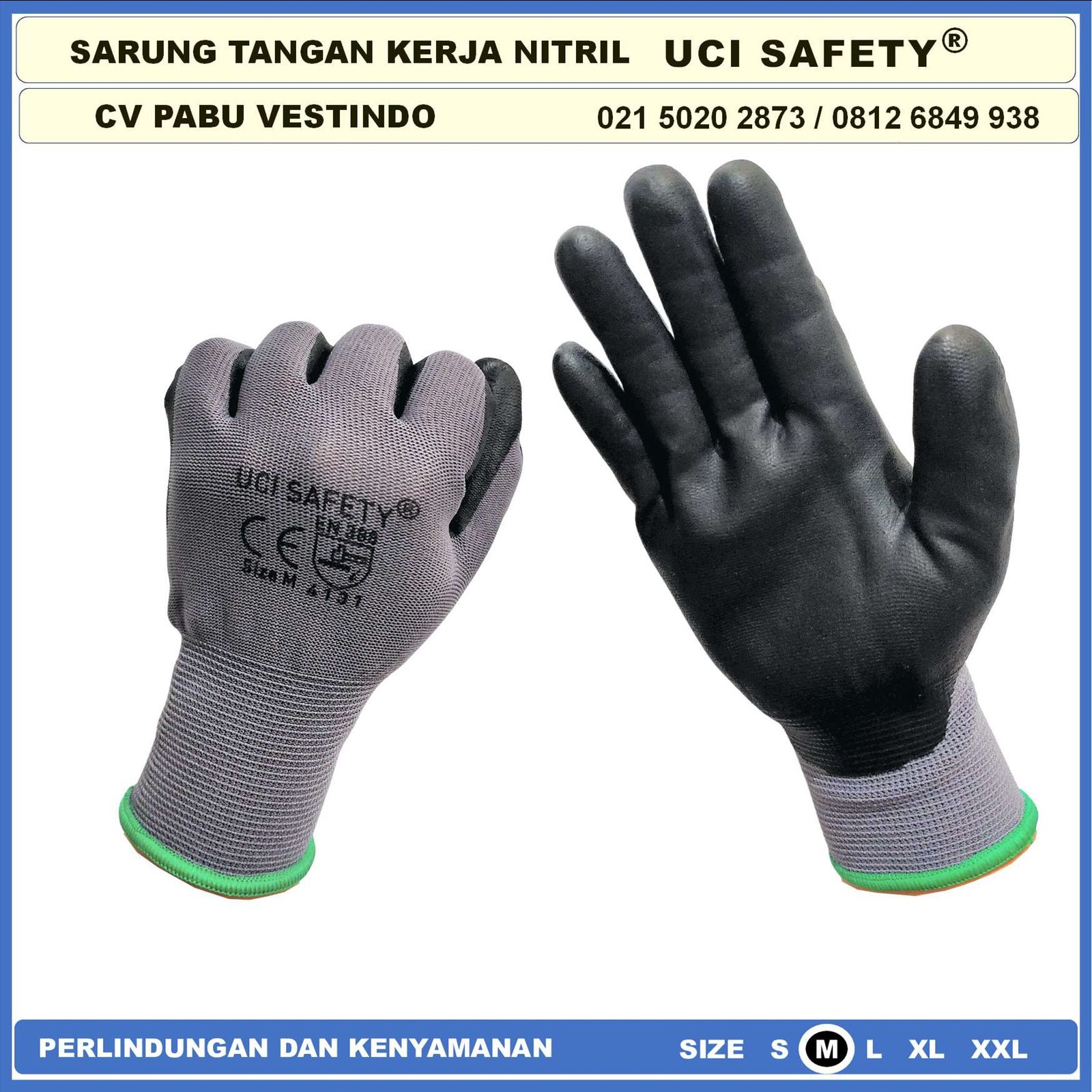Sarung Tangan Berkebun En 388 4131 Pengaman kerja Hitam Black Nitril Perkebunan Mekanik Ukuran M L XL safety Gloves - Gambar 6