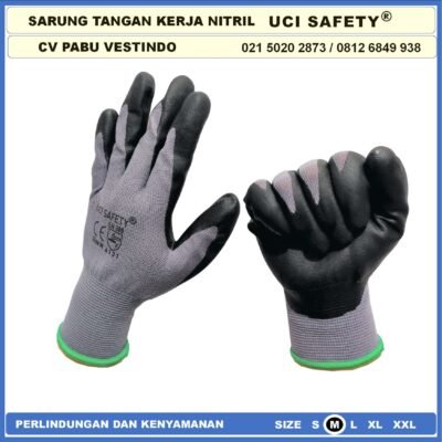 safety Gloves Hitam Black Mekanik Ukuran M L XL Security Mechanical Nylon Tukang Nitril Pengaman kerja - Gambar 5