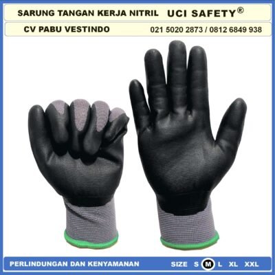 Uci Safety Pabrik Proyek En 388 4131 Hand Gloves Hitam Black Nitril Perkebunan Mekanik Anti Slip - Gambar 6