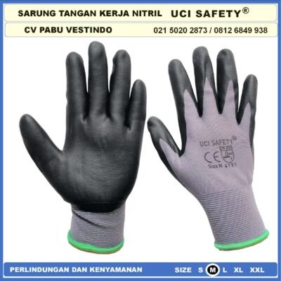 Uci Safety Pertambangan Industri Berkebun Anti Licin Nitril Hitam Black Sarung Tangan Bengkel Proyek