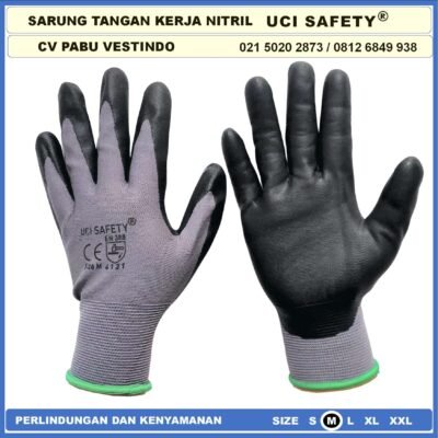 Uci Safety Nitrile Pertambangan Nitril Pengaman kerja  Work Glove Multitask Perkebunan Hitam Black Berkebun - Gambar 6
