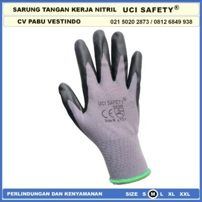 Sarung Tangan Kerja Nitril Proyek Anti Slip Grey/Abu abu engineering Hitam Black Industri Bengkel - Gambar 6