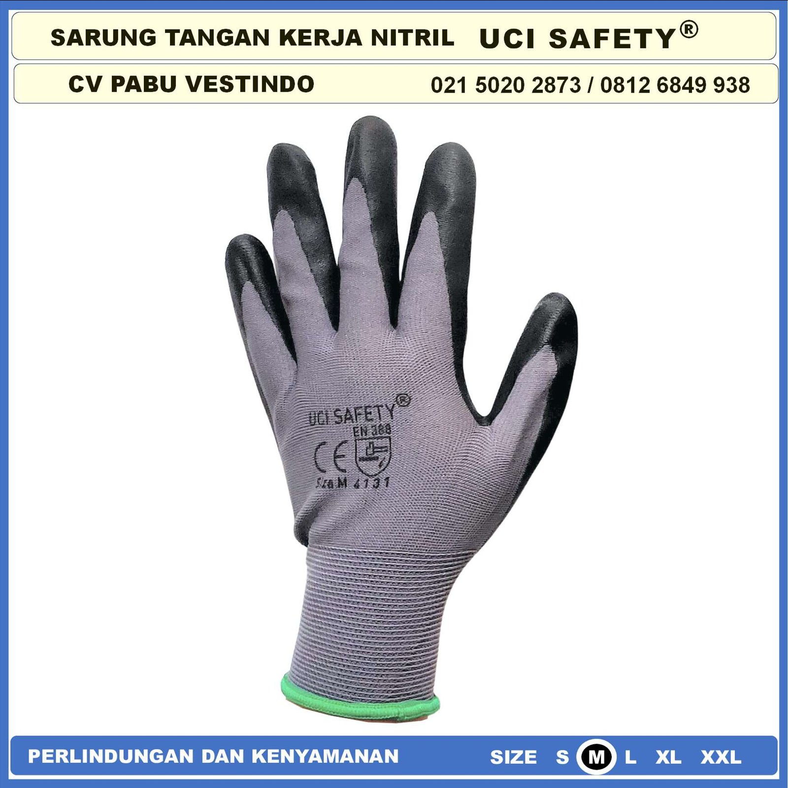 Sarung Tangan Berkebun En 388 4131 Pengaman kerja Hitam Black Nitril Perkebunan Mekanik Ukuran M L XL safety Gloves - Gambar 7