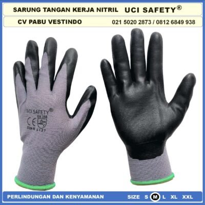 Sarung Tangan safety Gloves Greasy Nitril Nylon Tukang Hitam Black k3 Hse engineering Mechanical - Gambar 6