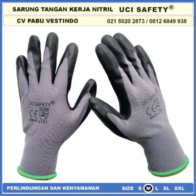 Uci Safety Teknik mesin Multitask k3 Hse Hitam Black Anti Slip Grey/Abu abu Nitril otomotif Nylon - Gambar 6