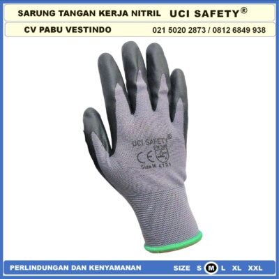 Sarung Tangan Uci Safety Anti Slip Nitril Greasy Multi Purpose Hitam Black En 388 4131 Pengaman kerja  Security - Gambar 8