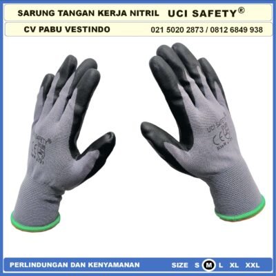safety Gloves Hand Gloves Work Glove Mechanical Nitril Hitam Black Ukuran M L XL Security Teknik mesin engineering - Gambar 6