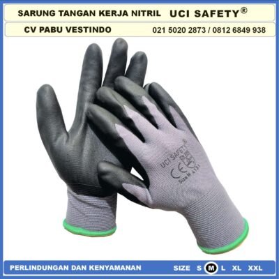 Sarung Tangan Security Nitril Multi Purpose Pertambangan Berkebun Anti Licin Greasy Coating Nitril Hitam Black - Gambar 6