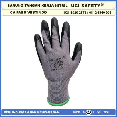 safety Gloves Hitam Black Mekanik Ukuran M L XL Security Mechanical Nylon Tukang Nitril Pengaman kerja - Gambar 6