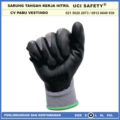 Sarung Tangan Kerja Nitril Proyek Anti Slip Grey/Abu abu engineering Hitam Black Industri Bengkel - Gambar 7