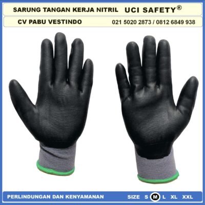 safety Gloves Multi Purpose Kerja Pabrik Hitam Black Nitril Electrical Bagunan Perkebunan Industri - Gambar 7