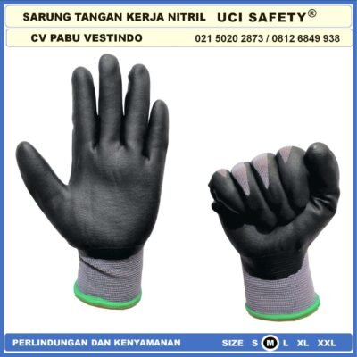 Uci Safety Teknik mesin Multitask k3 Hse Hitam Black Anti Slip Grey/Abu abu Nitril otomotif Nylon - Gambar 7