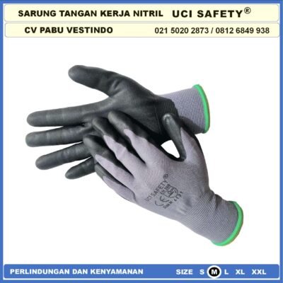 Sarung Tangan safety Gloves Greasy Nitril Nylon Tukang Hitam Black k3 Hse engineering Mechanical - Gambar 7