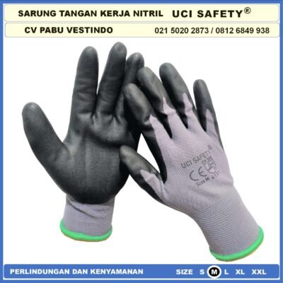 Sarung Tangan Security Nitril Multi Purpose Pertambangan Berkebun Anti Licin Greasy Coating Nitril Hitam Black - Gambar 7