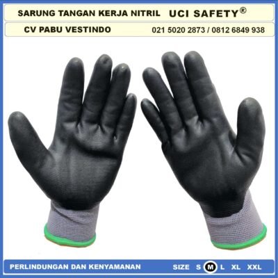 safety Gloves Anti Licin k3 Hse engineering Hitam Black Nitril Anti Slip Grey/Abu abu Electrical Teknik mesin - Gambar 7