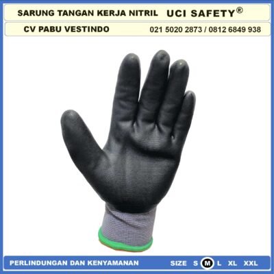 Uci Safety Work Glove engineering Tukang Nitril Safety Kerja Sarung Tangan Hitam Black Multitask Bagunan - Gambar 7