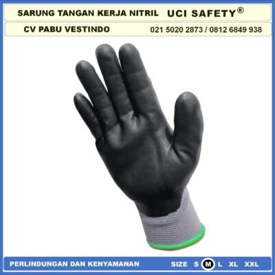Sarung Tangan Grey/Abu abu Nitril Work Glove Nitrile Bengkel Safety Kerja Hitam Black Mechanical Coating Nitril - Gambar 7
