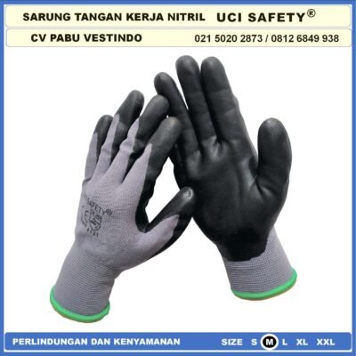 safety Gloves Pengaman kerja  Security Hitam Black Kerja Proyek Nitril Sarung Tangan Greasy Electrical - Gambar 7