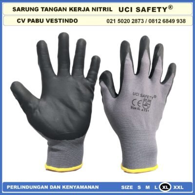 Uci Safety Industri Tukang Kerja Hitam Black Electrical Bagunan Nitril Berkebun Ukuran M L XL
