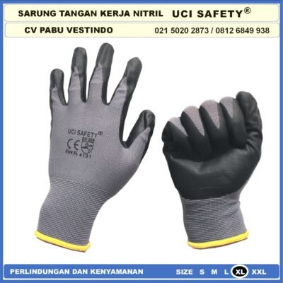 Uci Safety Nitrile Pertambangan Nitril Pengaman kerja  Work Glove Multitask Perkebunan Hitam Black Berkebun