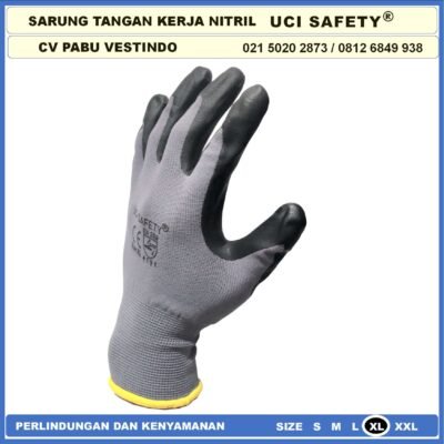 Sarung Tangan safety Gloves Nylon Nitrile Coating Nitril Uci Safety Multitask Kerja Greasy - Gambar 9