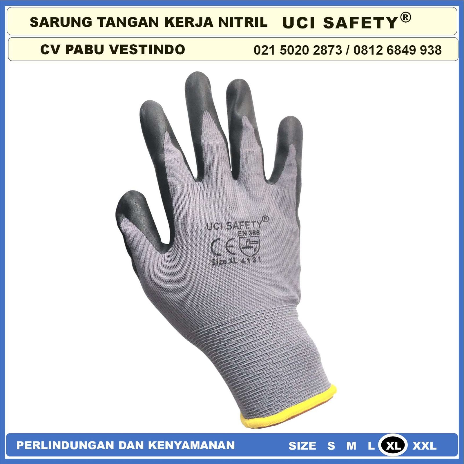 Sarung Tangan Berkebun En 388 4131 Pengaman kerja Hitam Black Nitril Perkebunan Mekanik Ukuran M L XL safety Gloves - Gambar 9