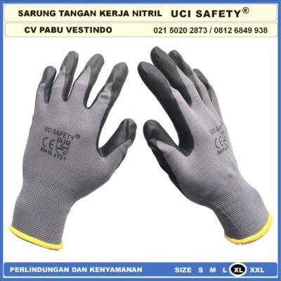 safety Gloves Hitam Black Mekanik Ukuran M L XL Security Mechanical Nylon Tukang Nitril Pengaman kerja